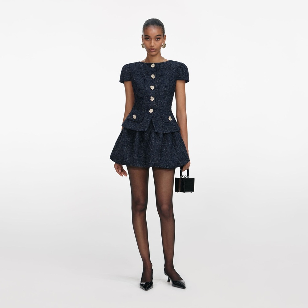 Self portrait NAVY BOUCLE MINI DRESS $650 NWT - Picture 5 of 6